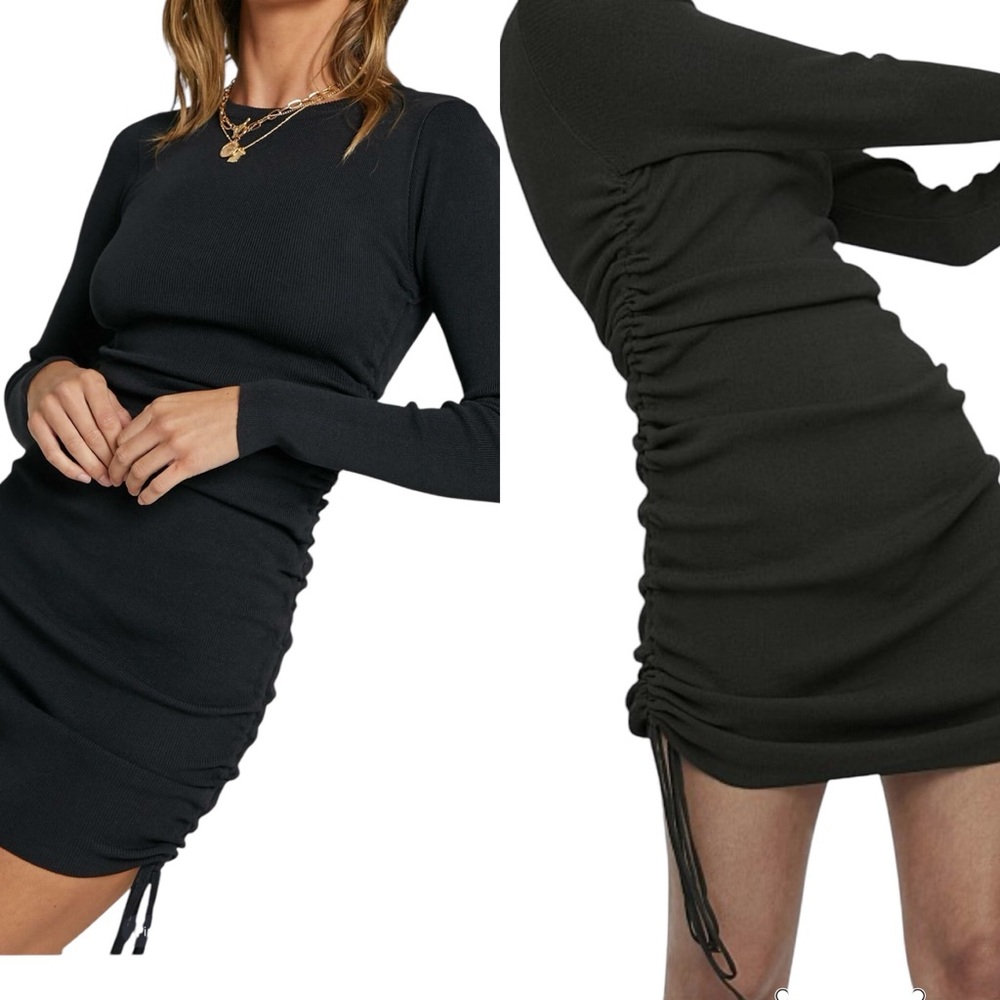 Lioness Black Military Minds Ruched Mini Dress Long Sleeve Bodycon Women… - Picture 7 of 17